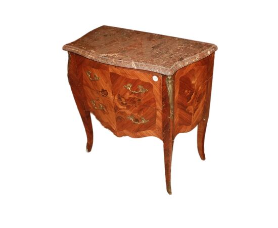 Comoncino francese Stile Luigi XV a 2 cassetti riccamente Intarsiato