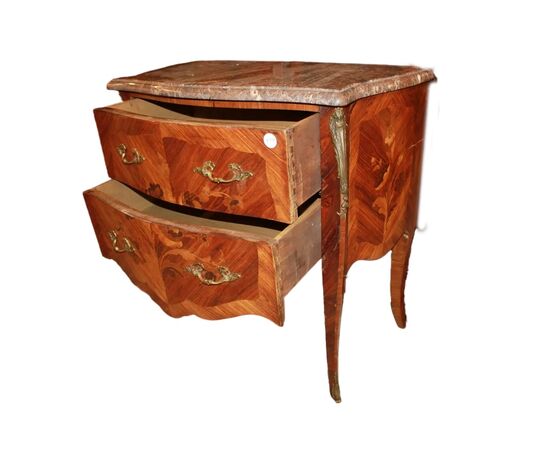 Comoncino francese Stile Luigi XV a 2 cassetti riccamente Intarsiato