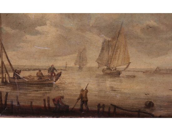 Dipinto Olandese: Marina con Barche, '800