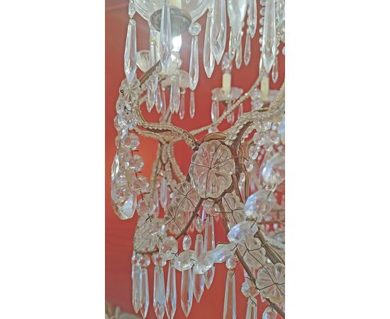 LAMPADARIO A PANIERE CRISTALLI E VETRO INIZI XX SECOLO