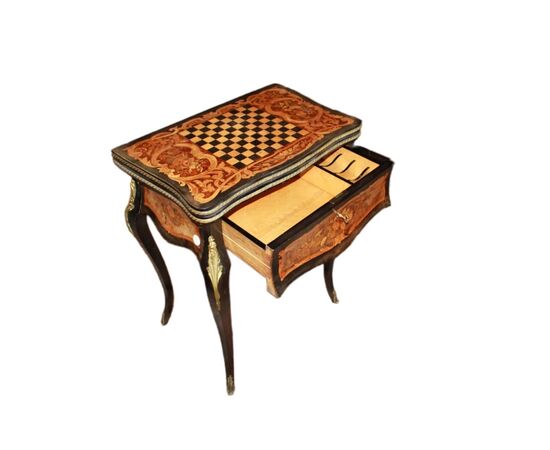 Prezioso tavolino da gioco Francese In legno Di Ebano E radica di Olmo