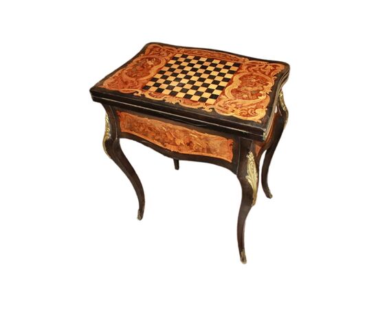 Prezioso tavolino da gioco Francese In legno Di Ebano E radica di Olmo