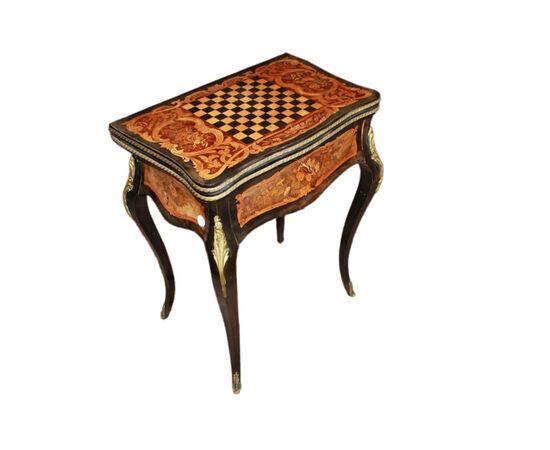 Prezioso tavolino da gioco Francese In legno Di Ebano E radica di Olmo