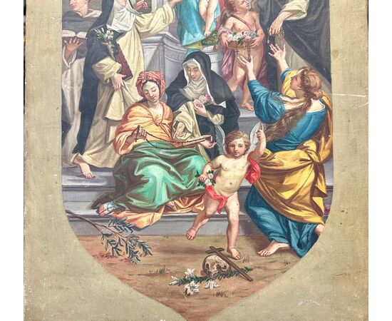 Dipinto, bozzetto , olio su tela “Madonna del Rosario” - XIX sec. 