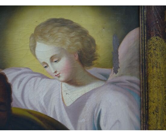 Quadro olio su tela scuola italiana XVIII sec. Il sogno di San Giuseppe