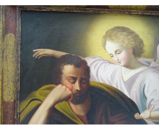 Quadro olio su tela scuola italiana XVIII sec. Il sogno di San Giuseppe