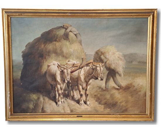 "BUOI AL LAVORO" - OLIO SU TELA - ANTONINO TRAVERSO (1900 - 1981)