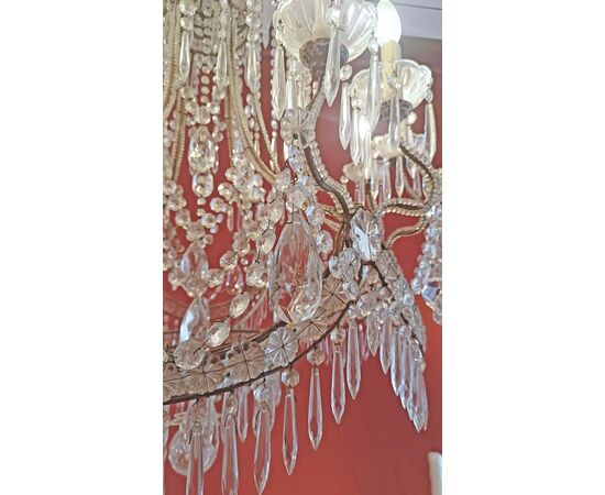 LAMPADARIO A PANIERE CRISTALLI E VETRO INIZI XX SECOLO