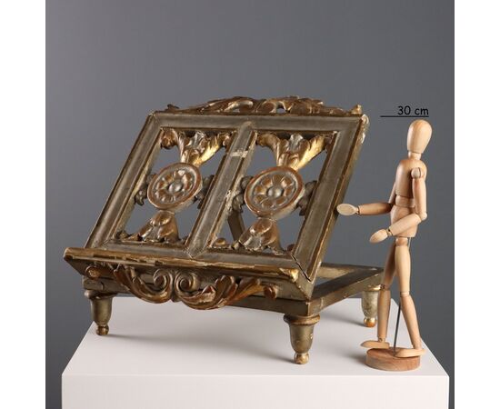 Carved, Gilded and Silvered Wooden Lectern, Italy, Second Half of the 19th Century