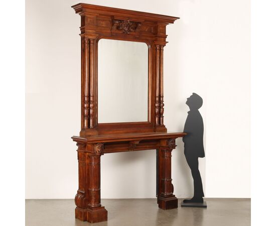 Neorenaissance-Style Fireplace with Overmantel Mirror