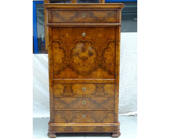 Secretaire Luigi Filippo in radica di noce 1850 Francese