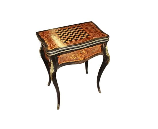 Prezioso tavolino da gioco Francese In legno Di Ebano E radica di Olmo