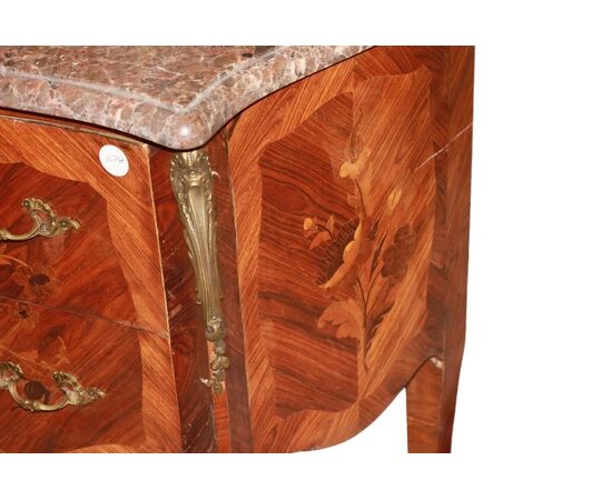 Comoncino francese Stile Luigi XV a 2 cassetti riccamente Intarsiato