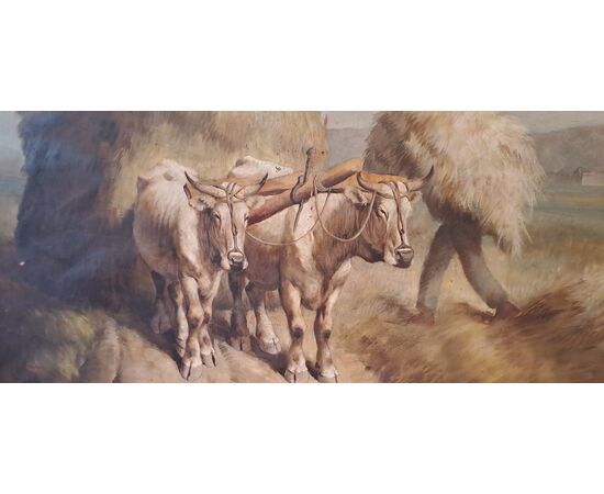 "BUOI AL LAVORO" - OLIO SU TELA - ANTONINO TRAVERSO (1900 - 1981)