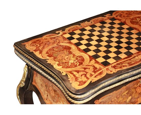 Prezioso tavolino da gioco Francese In legno Di Ebano E radica di Olmo