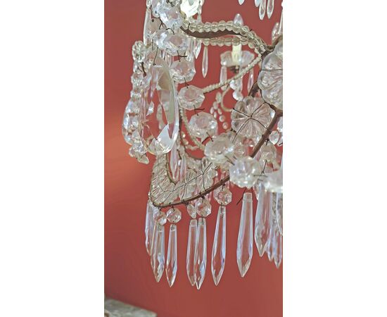 LAMPADARIO A PANIERE CRISTALLI E VETRO INIZI XX SECOLO