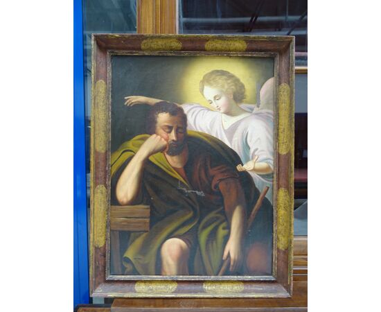 Quadro olio su tela scuola italiana XVIII sec. Il sogno di San Giuseppe