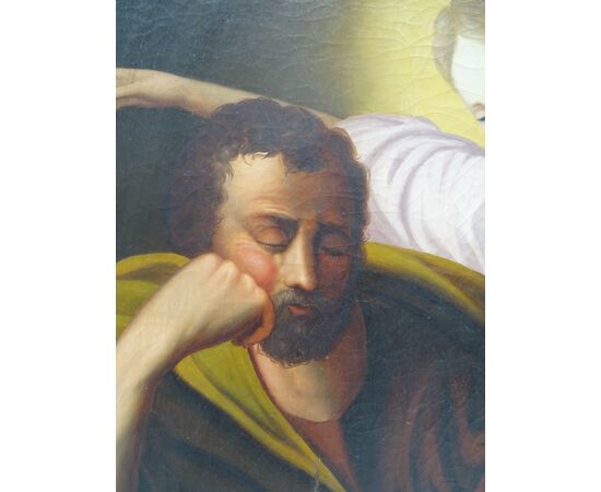 Quadro olio su tela scuola italiana XVIII sec. Il sogno di San Giuseppe
