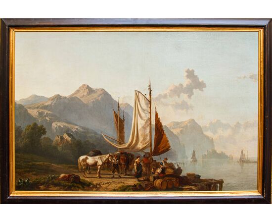 Alfred Edouard A. De Bylandt (Brussels 1829 - The Hague 1890), At the landing stage - View of Lake Maggiore