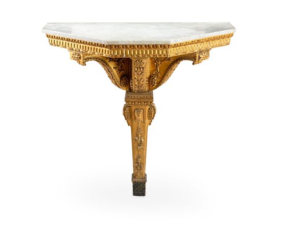 Hanging console in carved and gilded wood with neoclassical motifs, late 18th century