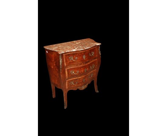 Louis XV serpentine chest of drawers from the 1800s, richly inlaid with 3 drawers