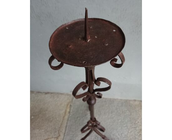 17th century forged iron candle holder     