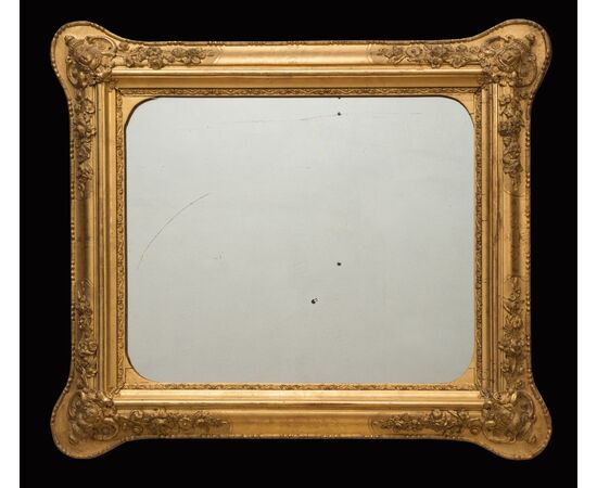 Antique French Napoleon III mirror in gilded wood from the 19th century.     