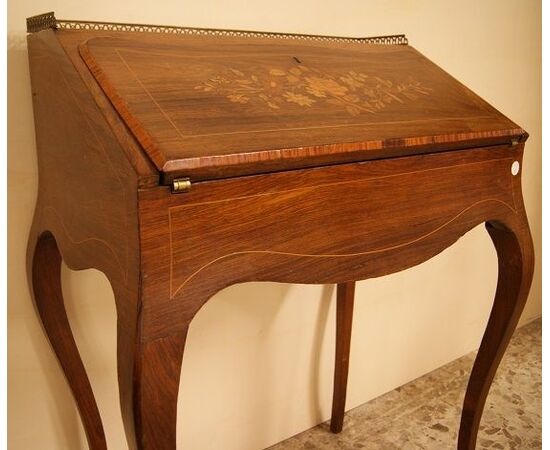 Antique French drop-front desk from the 1800s, Louis XV style