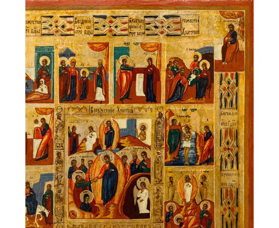Russia, 19th century, Icon depicting the Twelve Great Feasts