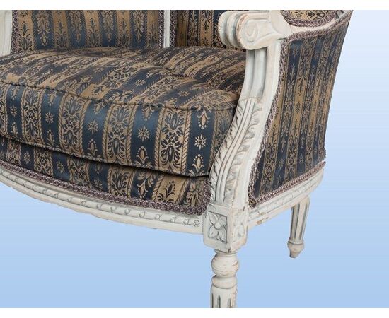 Antique French armchairs from the 1800s, Louis XVI style, lacquered in light blue