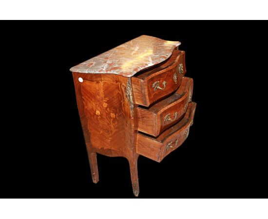 Louis XV serpentine chest of drawers from the 1800s, richly inlaid with 3 drawers