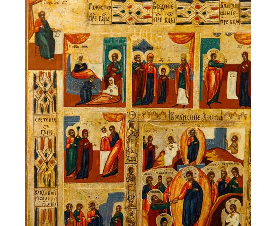 Russia, 19th century, Icon depicting the Twelve Great Feasts