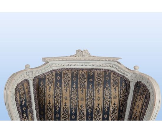 Antique French armchairs from the 1800s, Louis XVI style, lacquered in light blue