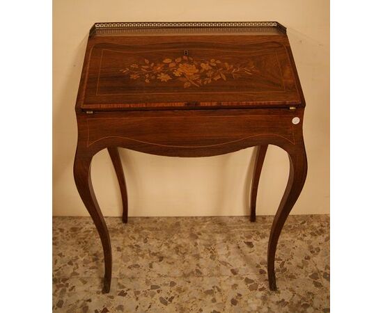 Antique French drop-front desk from the 1800s, Louis XV style