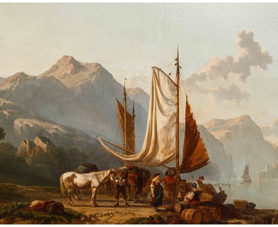 Alfred Edouard A. De Bylandt (Brussels 1829 - The Hague 1890), At the landing stage - View of Lake Maggiore