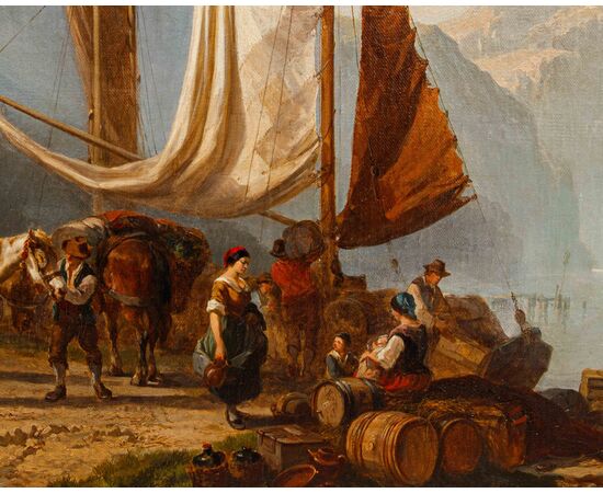 Alfred Edouard A. De Bylandt (Brussels 1829 - The Hague 1890), At the landing stage - View of Lake Maggiore