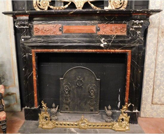 chm219 fireplace in inlaid marble, width. max l 190 xh tot. 156 x d. 45 cm     