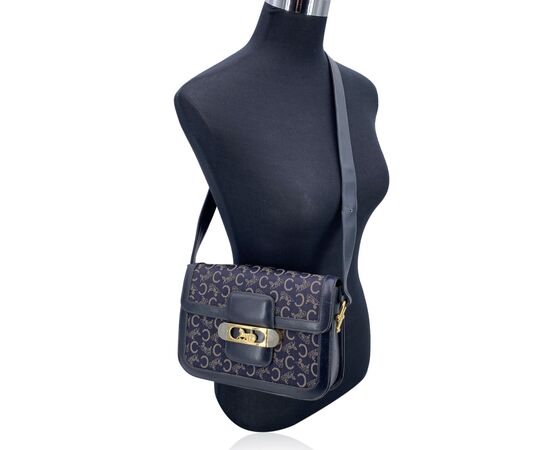 CELINE Borsa a Tracolla Vintage in Tela Col. Blu Clasp box M