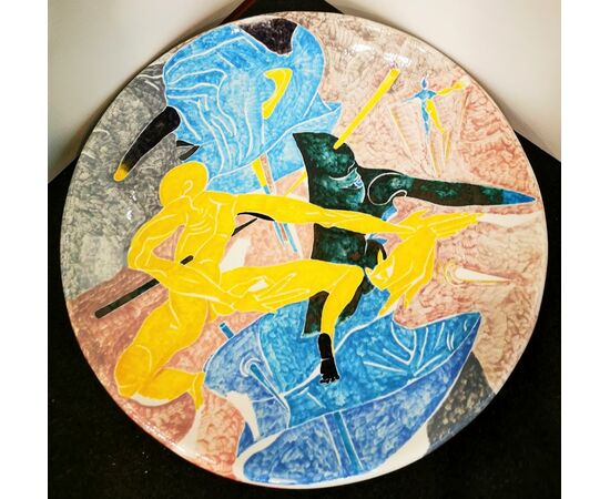 Large Ceramic "Figuratista" Plate by Massimo Biagi Miradario, 2009 - Diam 74 cm, P 6 cm ITALY