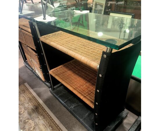 Mobile Bar in Steel with Wicker by Toni Cordero, 1980s - 80 x 40 H 90 cm ITALY