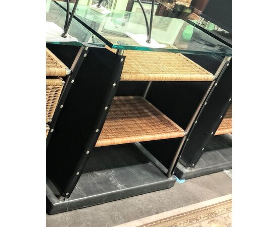 Mobile Bar in Steel with Wicker by Toni Cordero, 1980s - 80 x 40 H 90 cm ITALY