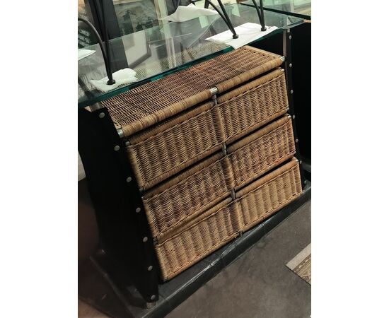 Mobile Bar in Steel with Wicker by Toni Cordero, 1980s