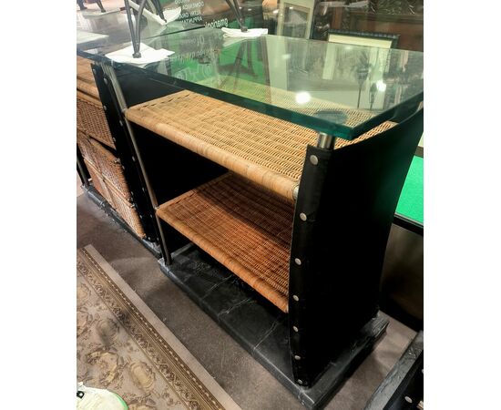 Mobile Bar in Steel with Wicker by Toni Cordero, 1980s - 80 x 40 H 90 cm ITALY