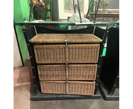 Mobile Bar in Steel with Wicker by Toni Cordero, 1980s