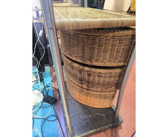 Mobile Bar in Steel with Wicker by Toni Cordero, 1980s