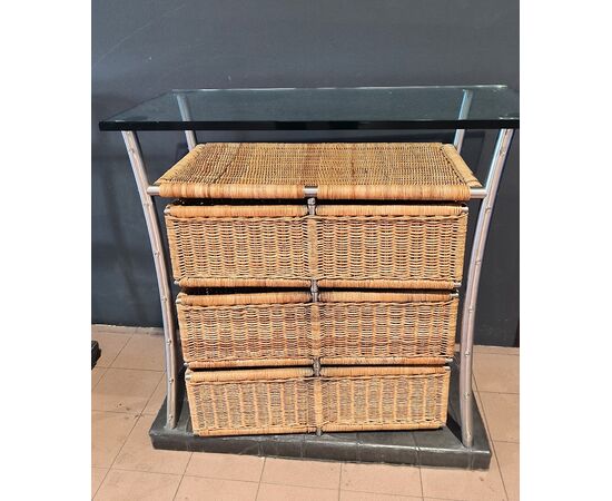 Mobile Bar in Steel with Wicker by Toni Cordero, 1980s