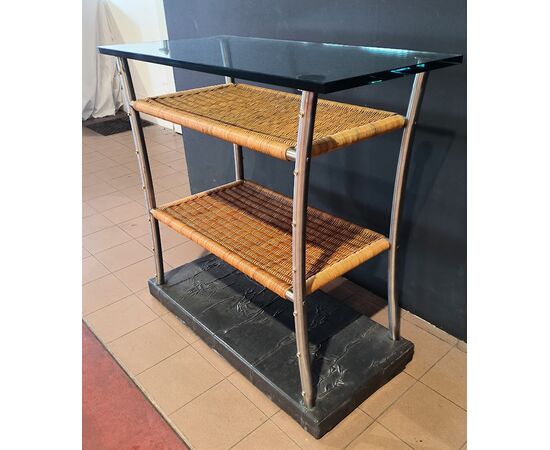 Mobile Bar in Steel with Wicker by Toni Cordero, 1980s - 80 x 40 H 90 cm ITALY