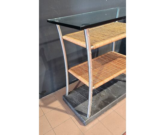 Mobile Bar in Steel with Wicker by Toni Cordero, 1980s - 80 x 40 H 90 cm ITALY