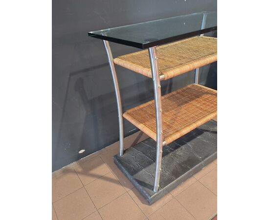 Mobile Bar in Steel with Wicker by Toni Cordero, 1980s - 80 x 40 H 90 cm ITALY
