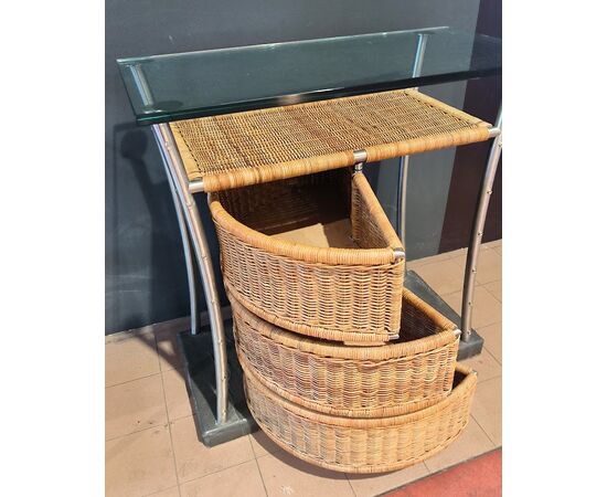 Mobile Bar in Steel with Wicker by Toni Cordero, 1980s